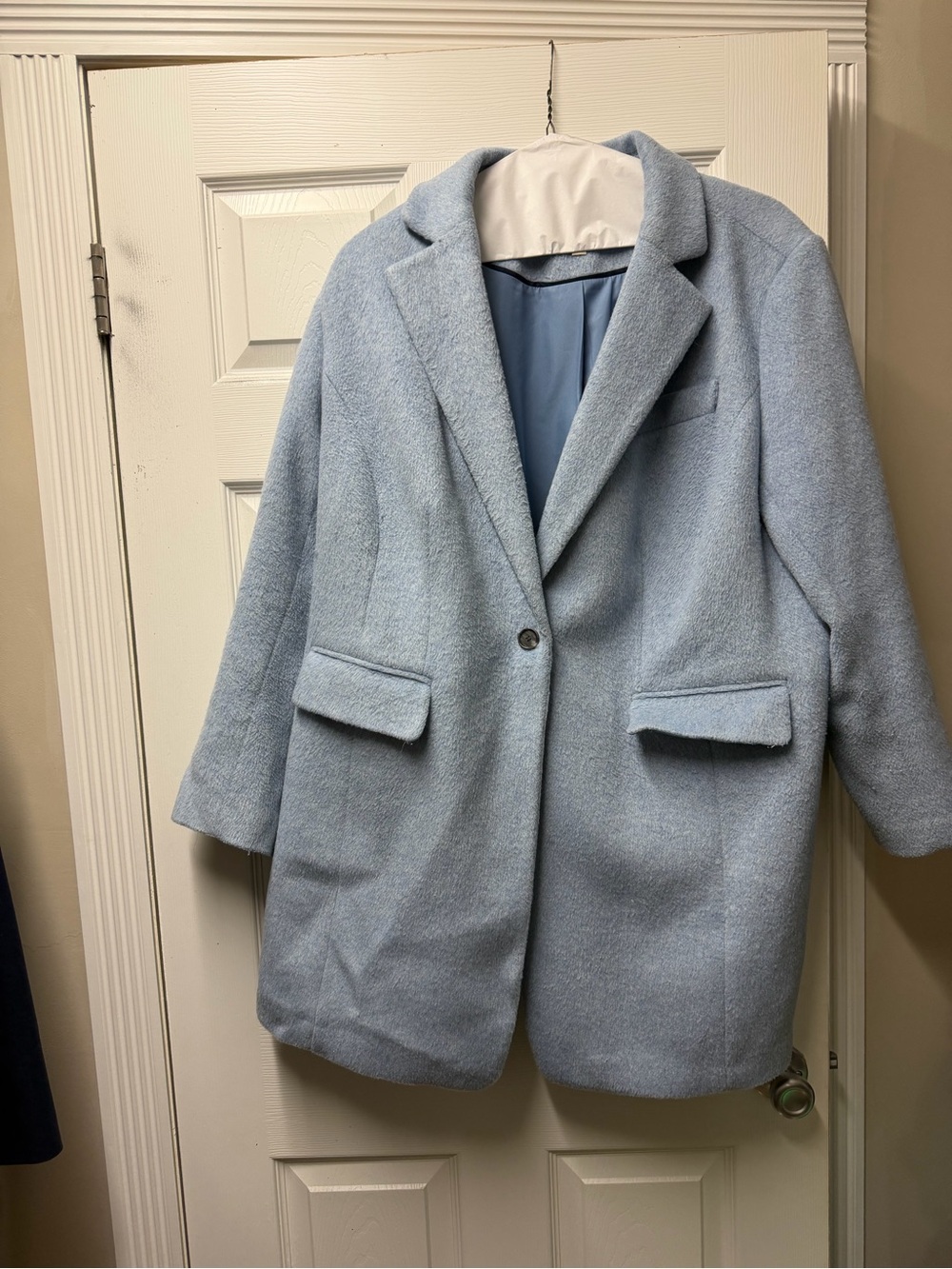 LOFT Light Blue Wool-Blend Single-Button Pea Coat